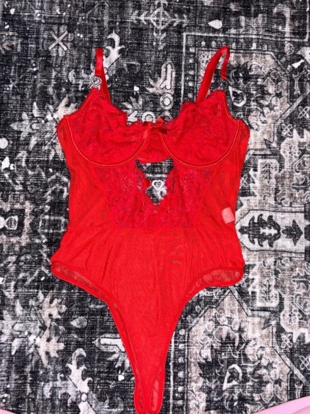 Red Sheer Lace Teddy Bodysuit
